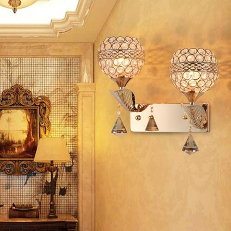 Hallway Wall Sconce Modern Style Gold Wall Light with Global Crystal Shade