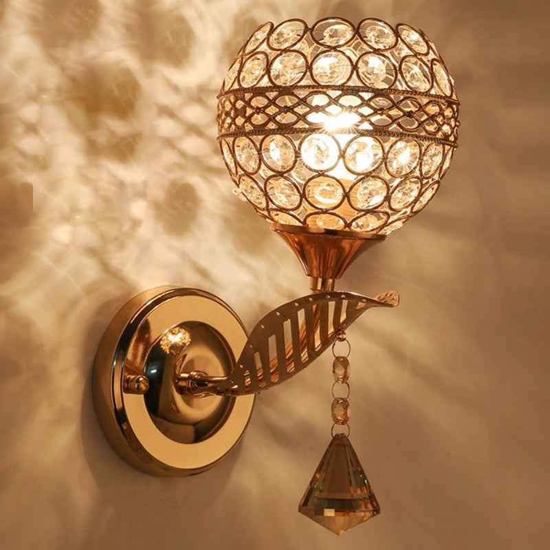 Hallway Wall Sconce Modern Style Gold Wall Light with Global Crystal Shade