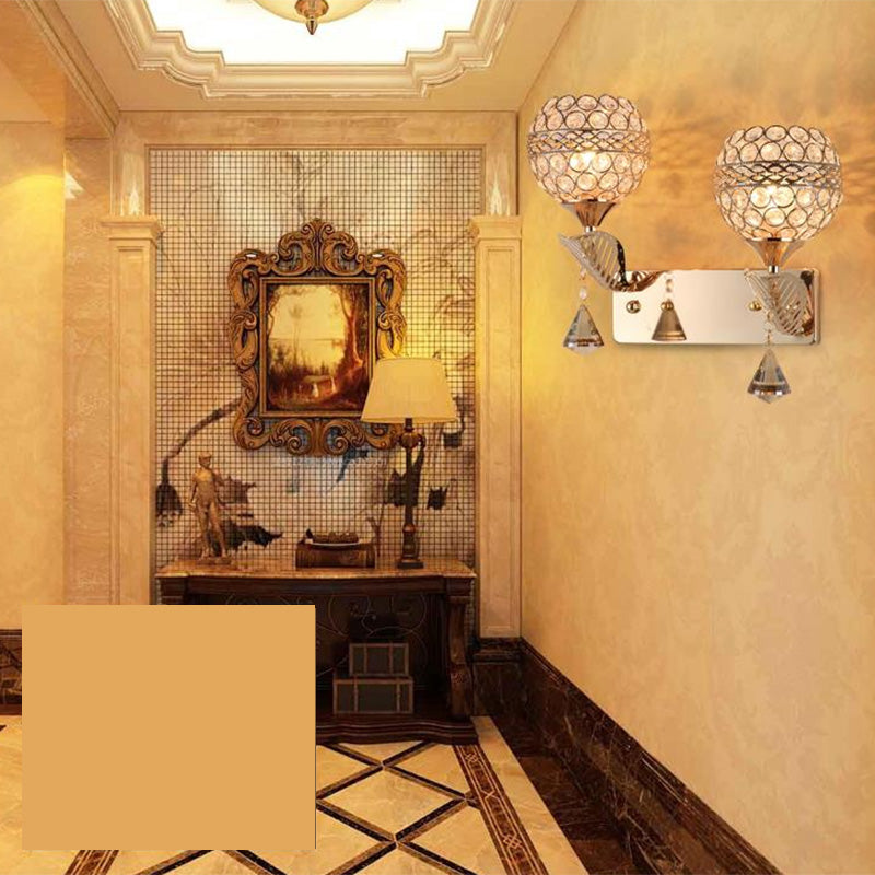 Hallway Wall Sconce Modern Style Gold Wall Light with Global Crystal Shade