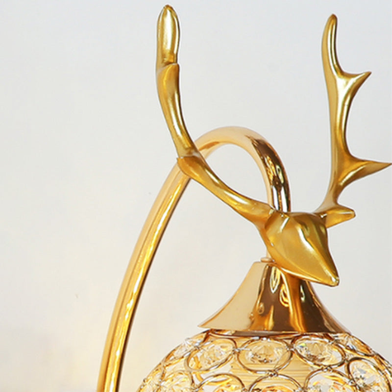 Gold Deer Head Wall Lamp Fixture Minimalist Metal Sconce Light with Ball Crystal Shade
