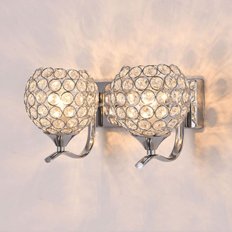 Globe Sconce Lamp Contemporary Crystal 2-Light Bedroom Wall Mount Light