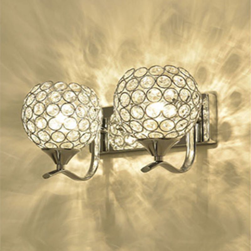 Globe Sconce Lamp Contemporary Crystal 2-Light Bedroom Wall Mount Light