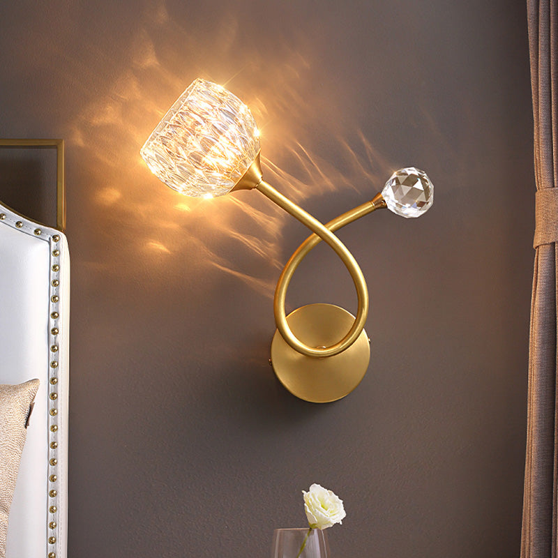 Brass Ball Shaped Wall Lighting Modern 1 Bulb Crystal Wall Mount Lamp for Bedroom