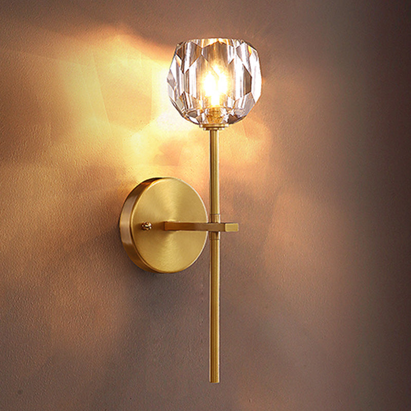 Brass Ball Shaped Wall Lighting Modern 1 Bulb Crystal Wall Mount Lamp for Bedroom