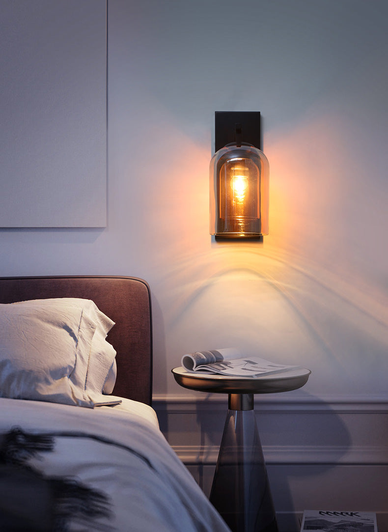 Contemporary Style Shaded Wall Lighting Fixture Glass Bedroom Wall Sconce Lighting