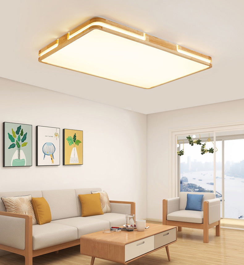 Plafoniere quadrate da incasso con arte del legno per soggiorno