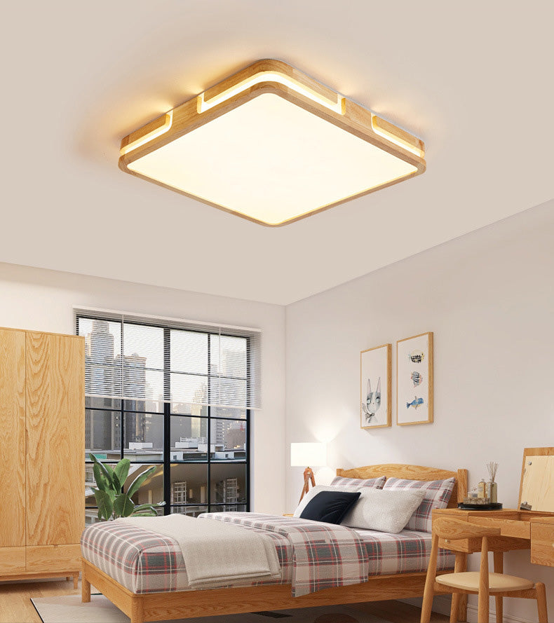 Plafoniere quadrate da incasso con arte del legno per soggiorno