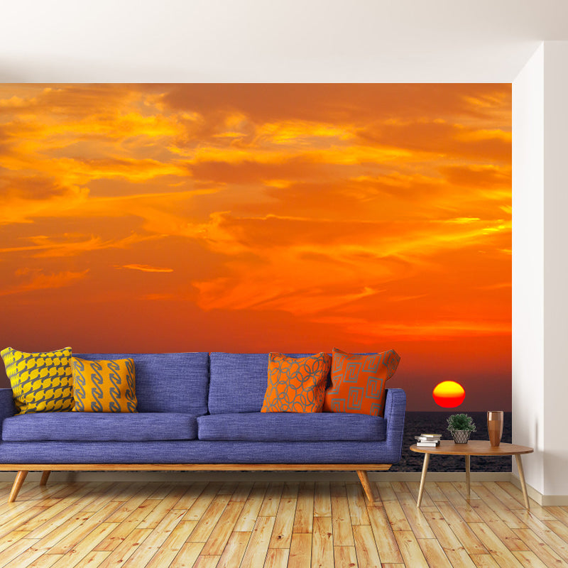 Orange Sunset Mural Modern Wall Covering Stain Resistant, Made to Measure