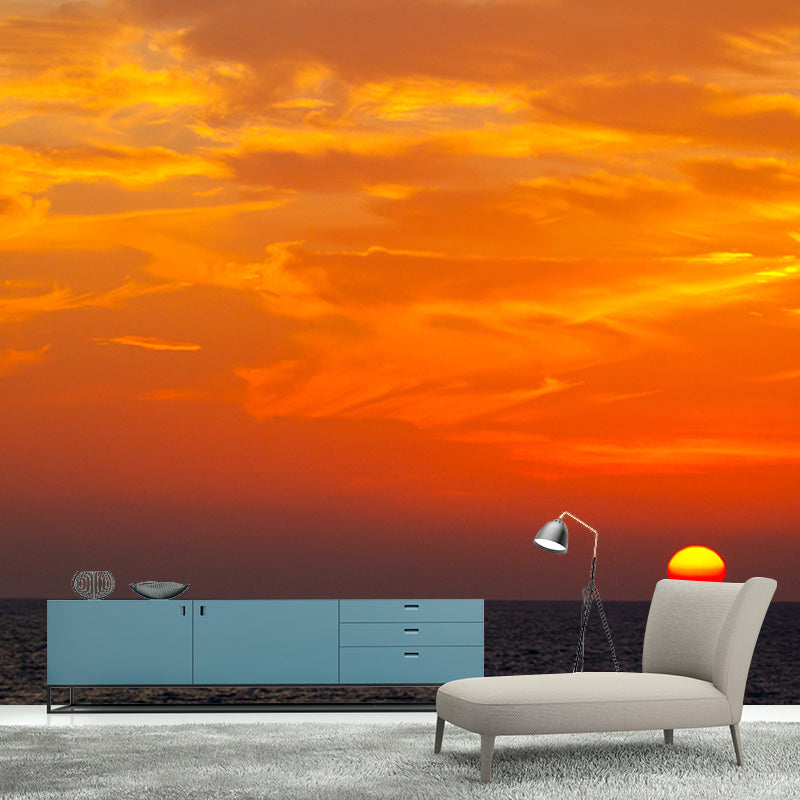 Orange Sunset Mural Modern Wall Covering Stain Resistant, Made to Measure