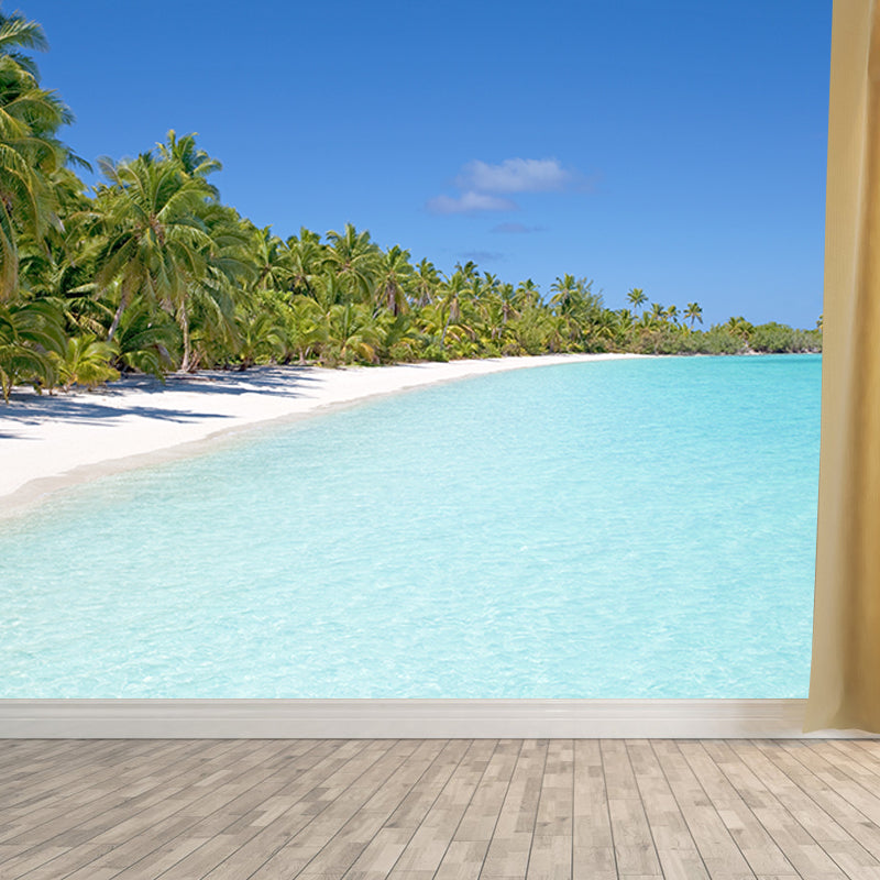 Tropical Style Blue Sandy Beach Wall Covering Waterproofing, Made to Measure
