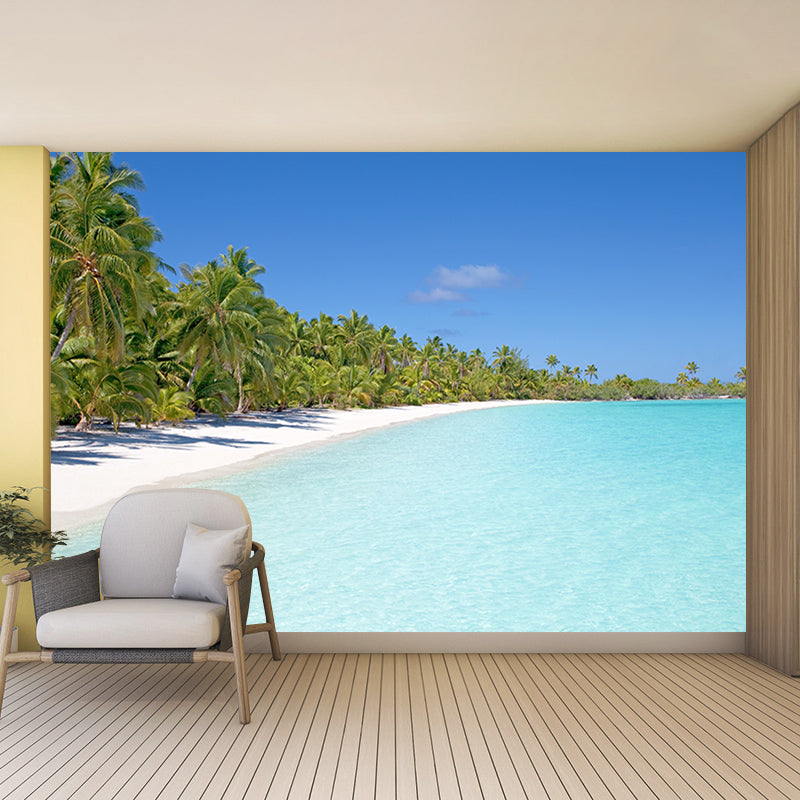 Tropical Style Blue Sandy Beach Wall Covering Waterproofing, Made to Measure