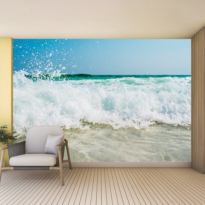 Tropical Style Blue Sandy Beach Wall Covering Waterproofing, Made to Measure
