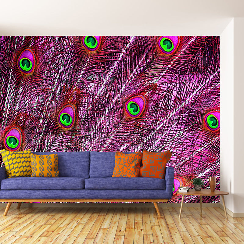 Photography Peacock Feather Mural Wallpaper Moisture Resistant for Sitting Room