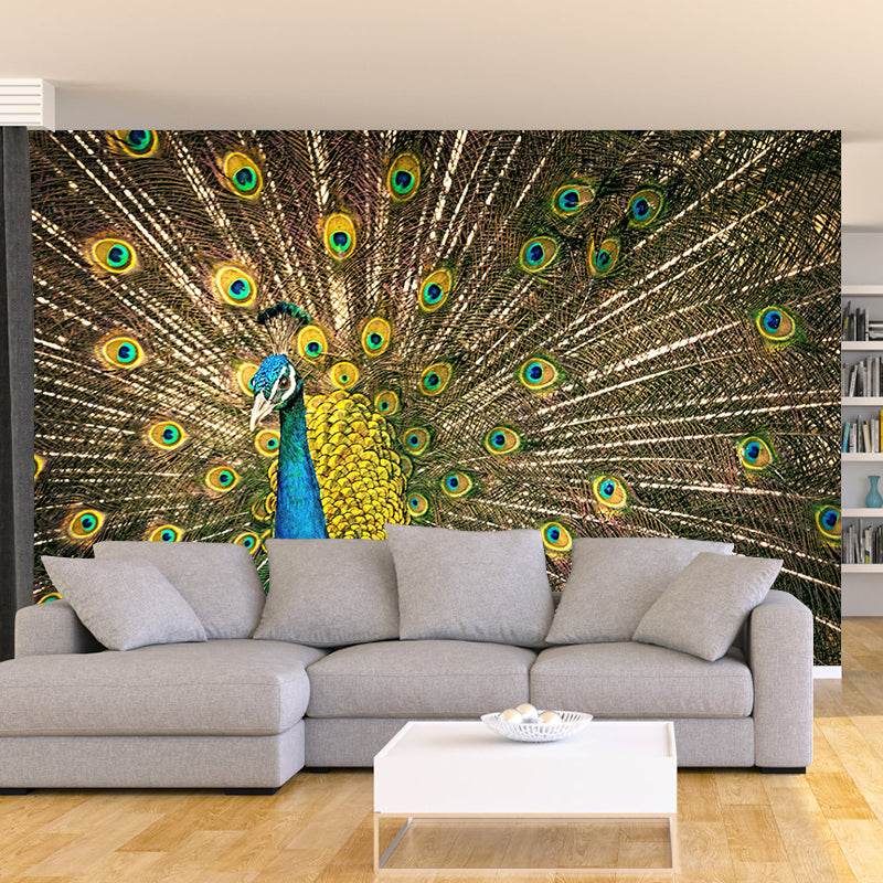 Decorative Blue Peacock Wall Murals Personalised Size Modern Wall Covering for Bedroom