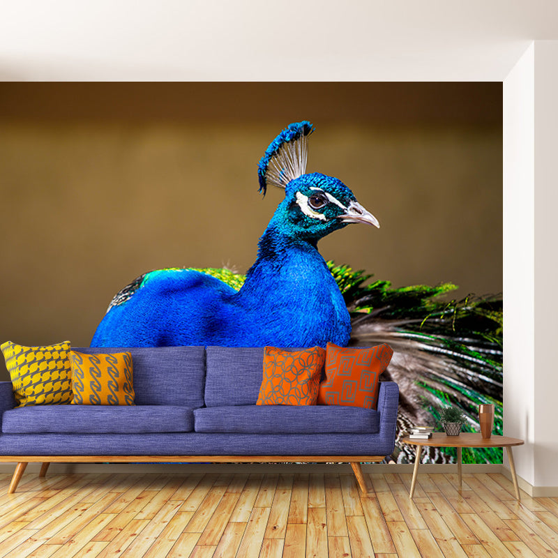 Decorative Blue Peacock Wall Murals Personalised Size Modern Wall Covering for Bedroom
