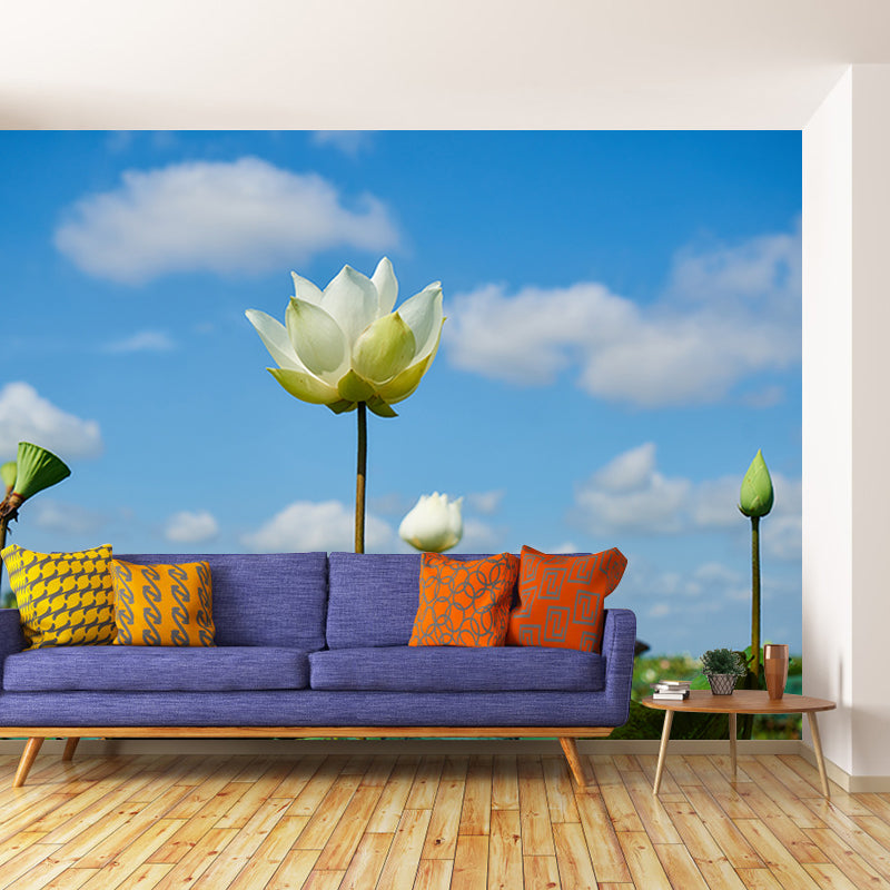 Lotus Flower Murals for Living Room Personalized Wall Decor, Moisture Resistant