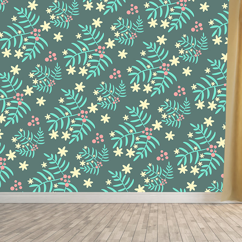 Plant Illustration Wallpaper Mural Water-Proof Living Room Wall Decoration