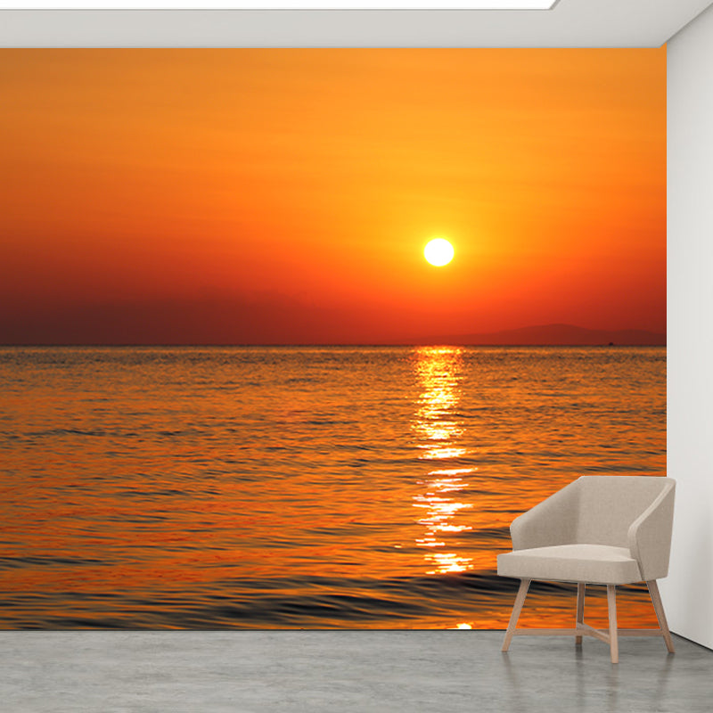 Sunrise And Sunset Wall Mural in Orange Living Room Wall Decor, Moisture Resistant