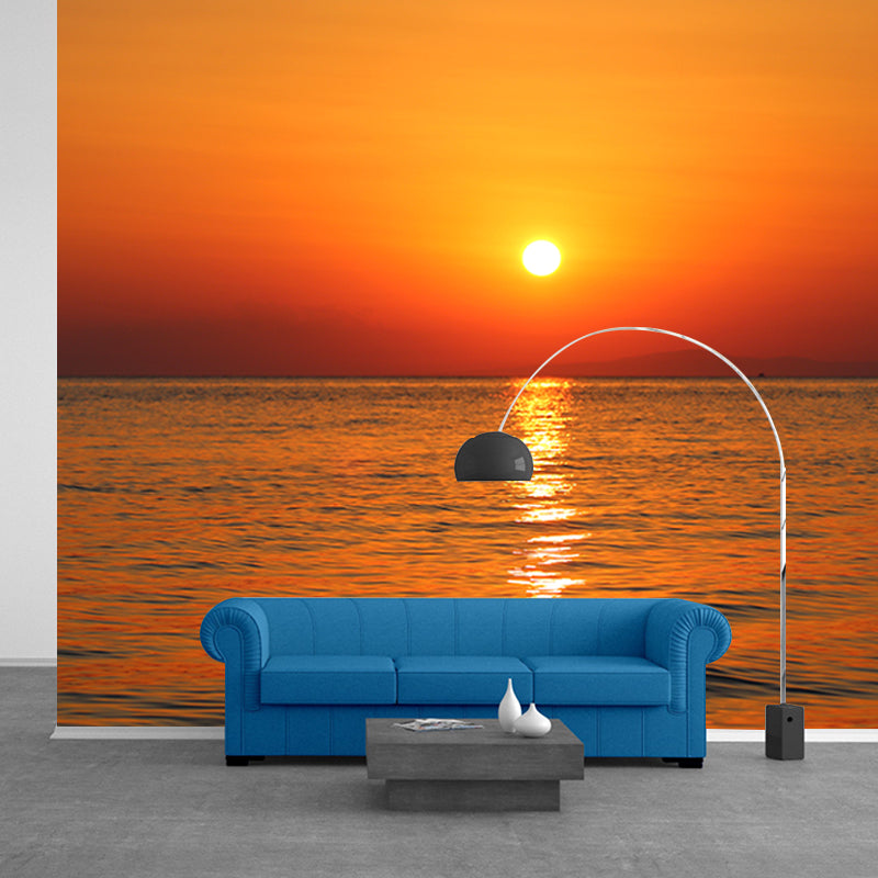 Sunrise And Sunset Wall Mural in Orange Living Room Wall Decor, Moisture Resistant