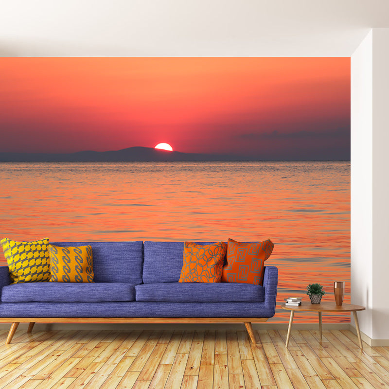 Sunrise And Sunset Wall Mural in Orange Living Room Wall Decor, Moisture Resistant