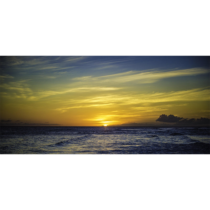 Caribbean Sea Mural Nature Sunset Scenery Wall Covering in Soft Color for Bathroom