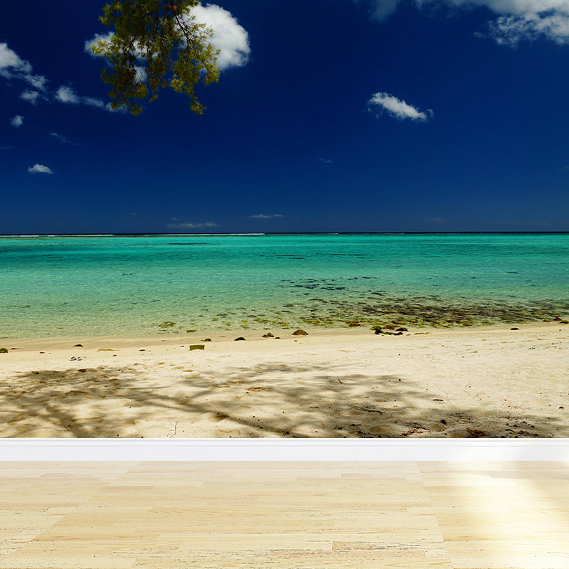 Indian Ocean Mural Nature Scenery Wall Covering in Light Color for Bathroom