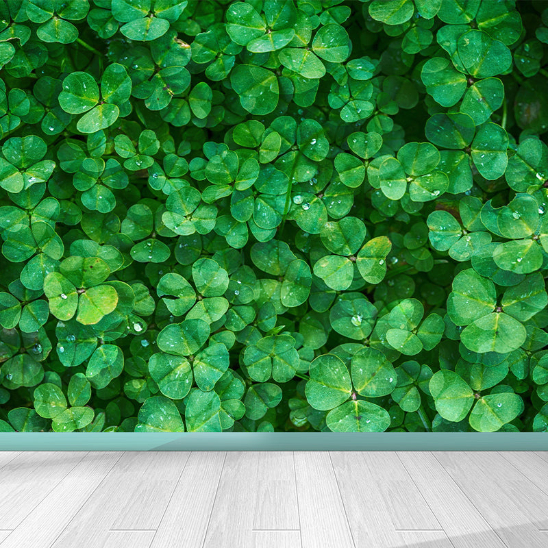 Contemporary Green Plant Wall Mural with Clover Pattern for Bar Decoration