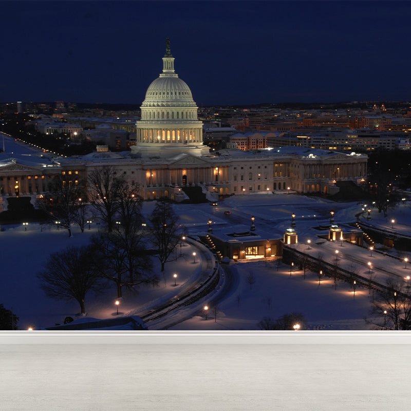 City Night View Mural Wallpaper Mildew Resistant Wall Covering for Meeting Room Decoration