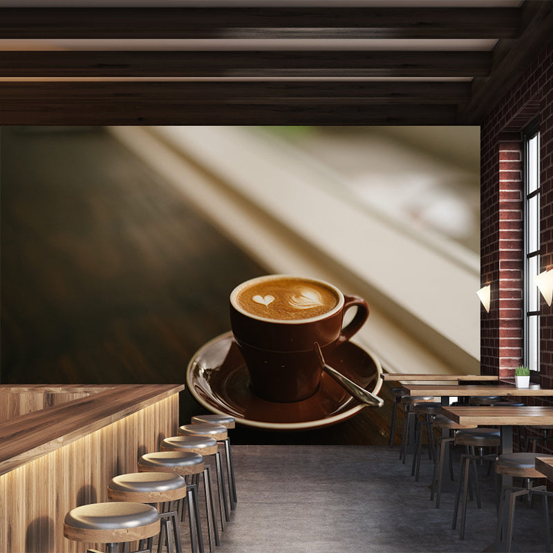 Mellow Coffee Modern Mural Stain Resistant Soft Color Wall Covering for Coffee Shop