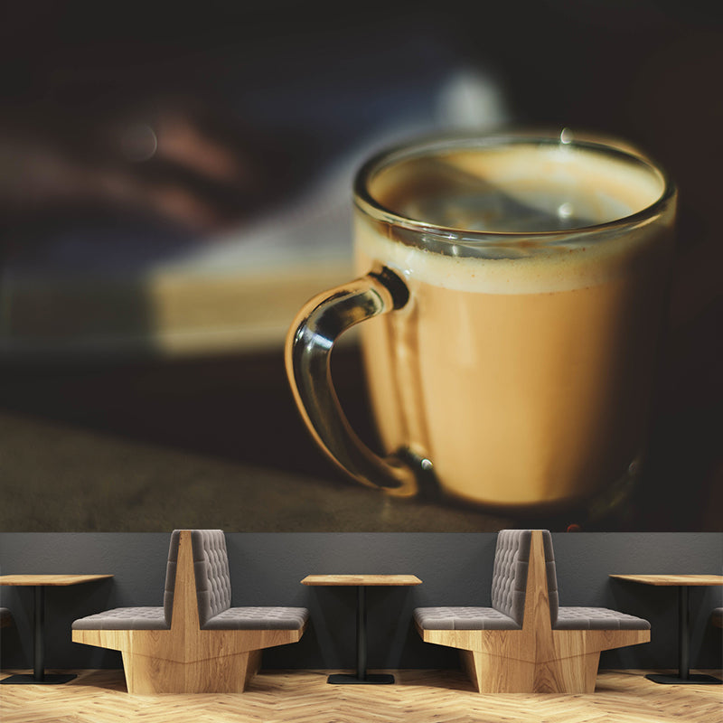 Mellow Coffee Modern Mural Stain Resistant Soft Color Wall Covering for Coffee Shop