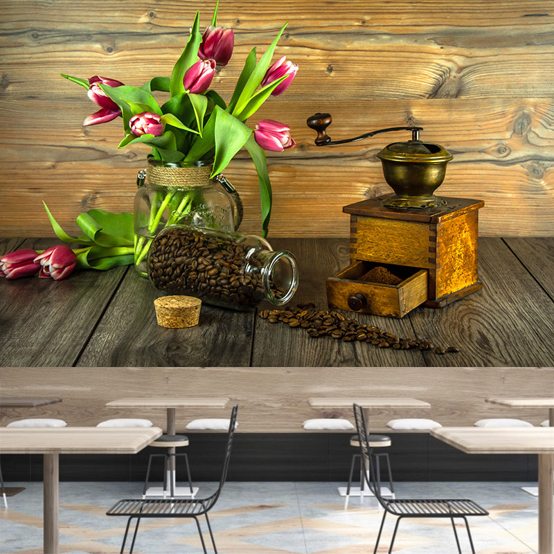 Coffee Beans Wallpaper Mural Stain Resistant Modernist Coffee Shop Wall Decor