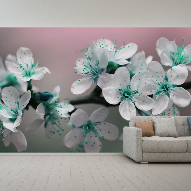 Elegant Blooming Flower Contemporary Mural Wallpaper for Girl's Bedroom