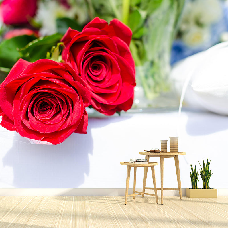 Elegant Rose Flower Photography Mural Environment Friendly Wallpaper for Girl's Bedroom