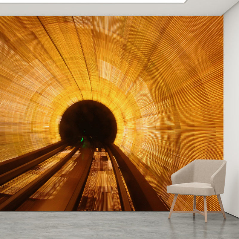 Long Tunnel Mural Contemporary Style Mildew Resistant Wall Covering for Fireplace