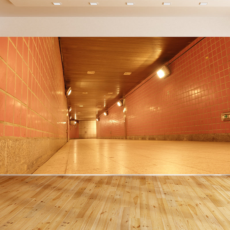 Mysterious Tunnel Mural Contemporary Mildew Resistant Wall Covering for Decoration