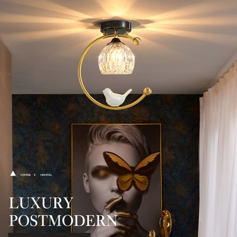 Plafonnier en cristal à abat-jour boule, style nordique, 1 ampoule, noir et or, plafonnier pour hall d'entrée