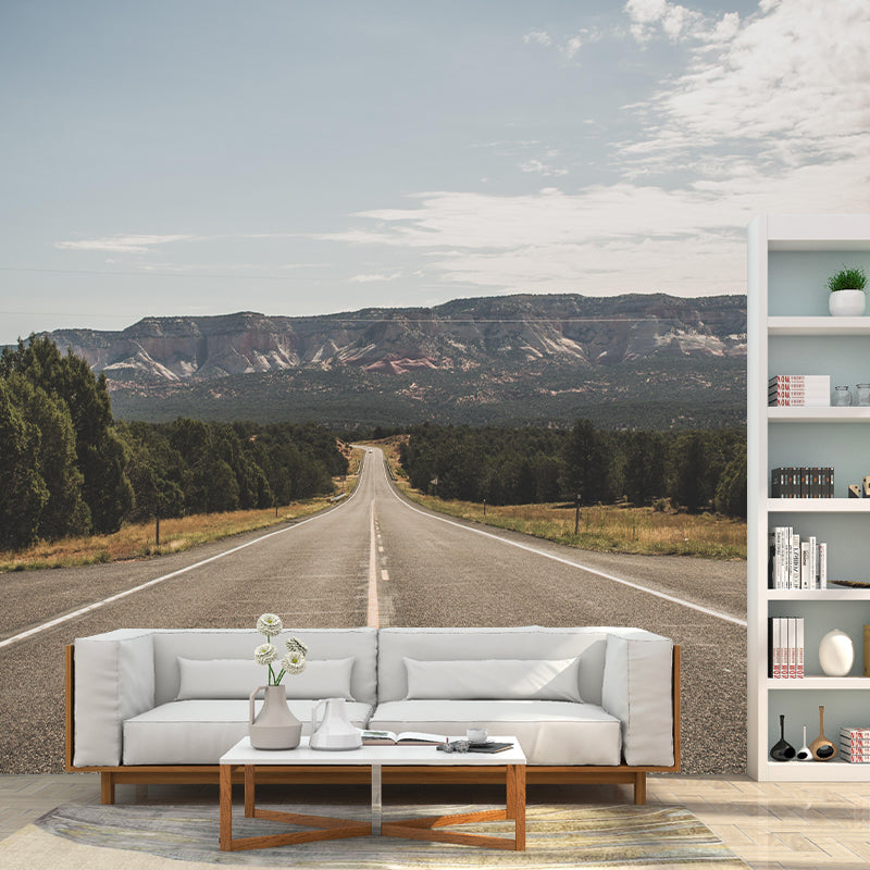 Full Size Photography Modern Style Mural Wallpaper with Road in Soft Color
