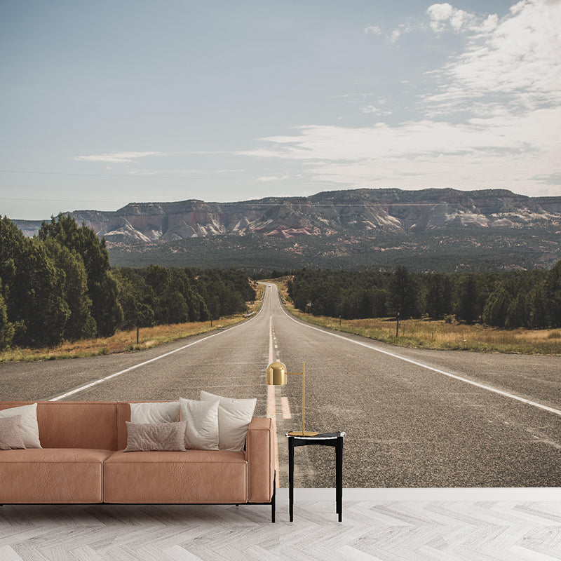 Full Size Photography Modern Style Mural Wallpaper with Road in Soft Color
