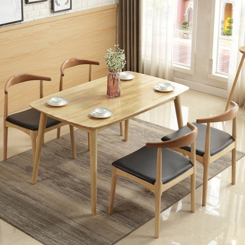 Modern Style Solid Wood Dining Set with Rectangle Shape Table and 4 Legs Base for Home Use