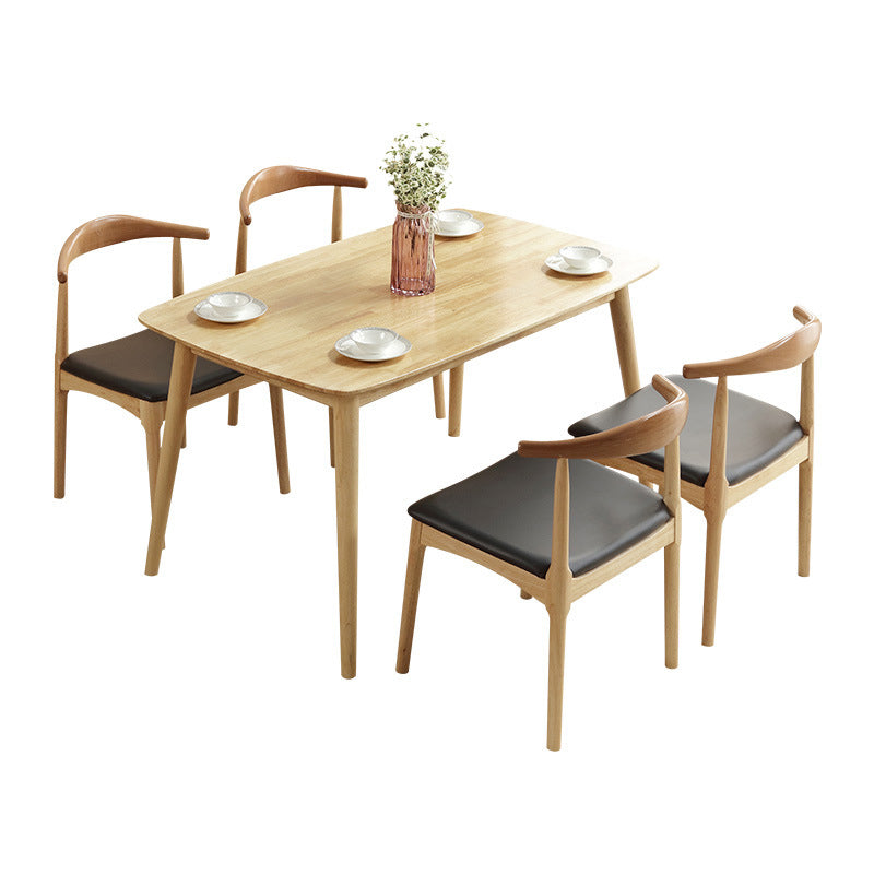 Modern Style Solid Wood Dining Set with Rectangle Shape Table and 4 Legs Base for Home Use