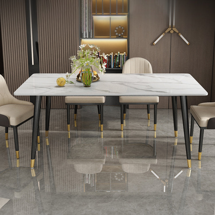 Contemporary Fixed Faux Marble Dining Room Table with 4 Black Metallic Legs Kitchen Dining Set