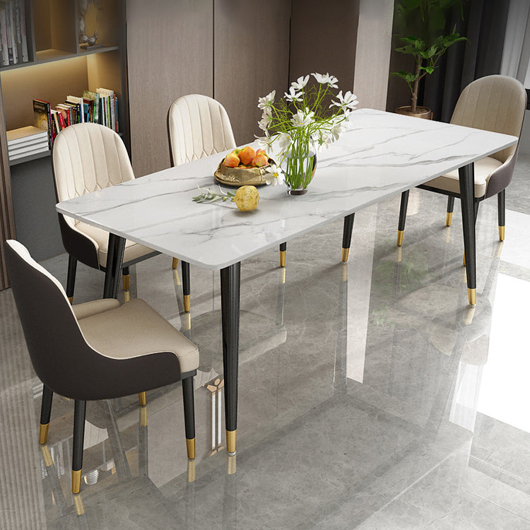 Contemporary Fixed Faux Marble Dining Room Table with 4 Black Metallic Legs Kitchen Dining Set