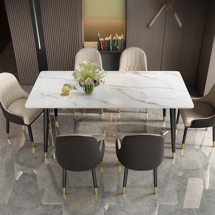 Contemporary Fixed Faux Marble Dining Room Table with 4 Black Metallic Legs Kitchen Dining Set
