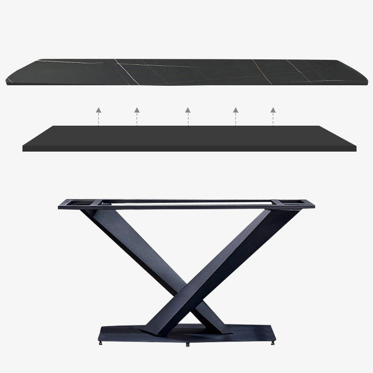 Minimalist Sintered Stone Dining Room Set Fixed Dining Set with Rectangle Table for Home Use