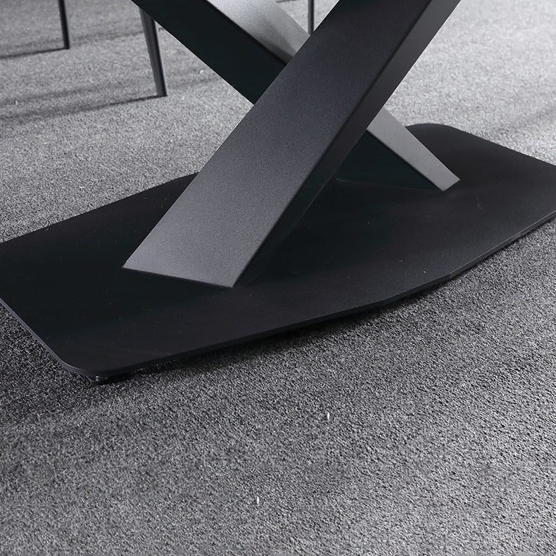 Minimalist Sintered Stone Dining Room Set Fixed Dining Set with Rectangle Table for Home Use