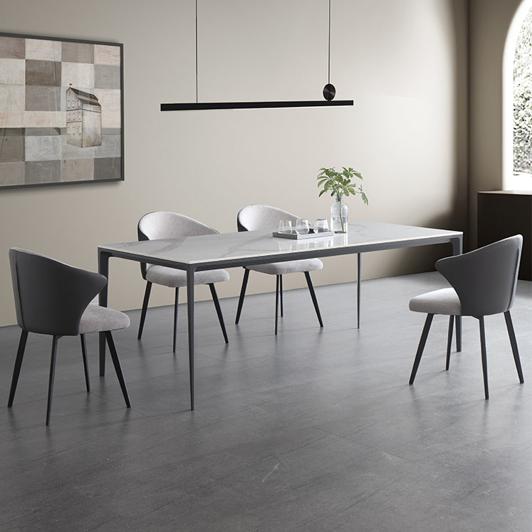 Modern Sintered Stone White Dining Set with Rectangle Table and Black Legs Home Dining Set