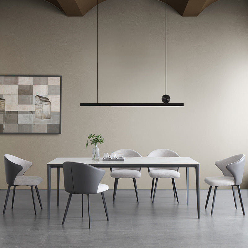 Modern Sintered Stone White Dining Set with Rectangle Table and Black Legs Home Dining Set