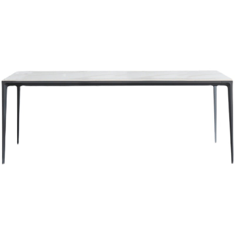 Modern Sintered Stone White Dining Set with Rectangle Table and Black Legs Home Dining Set