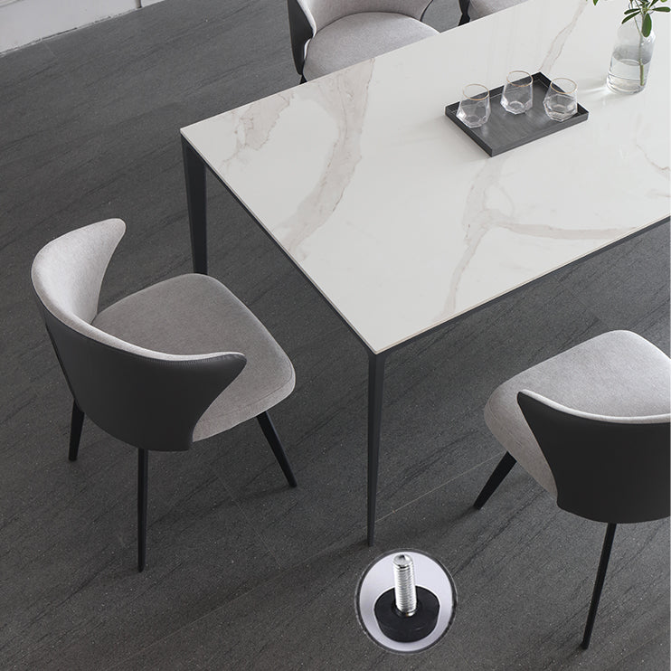 Modern Sintered Stone White Dining Set with Rectangle Table and Black Legs Home Dining Set