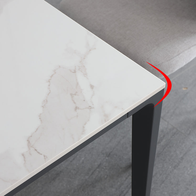 Modern Sintered Stone White Dining Set with Rectangle Table and Black Legs Home Dining Set